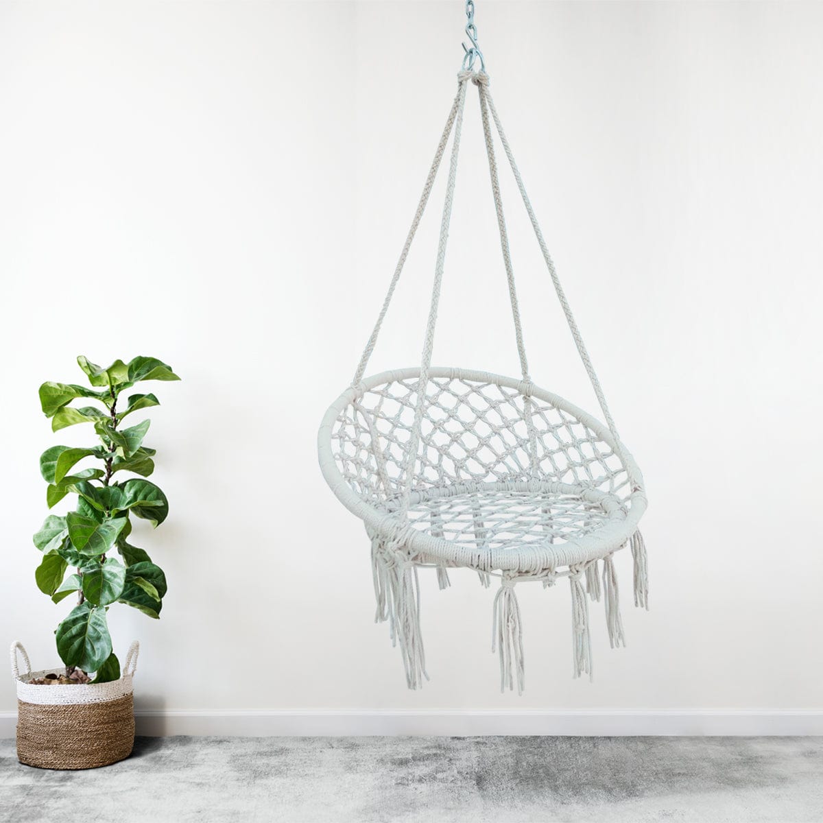 Macrame Cane Round Swing Chair, Weight Capacity 115kg- 80cm X 60cm