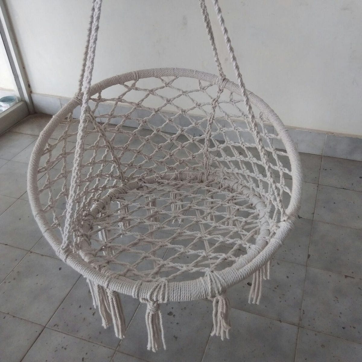 Macrame Cane Round Swing Chair, Weight Capacity 115kg- 80cm X 60cm