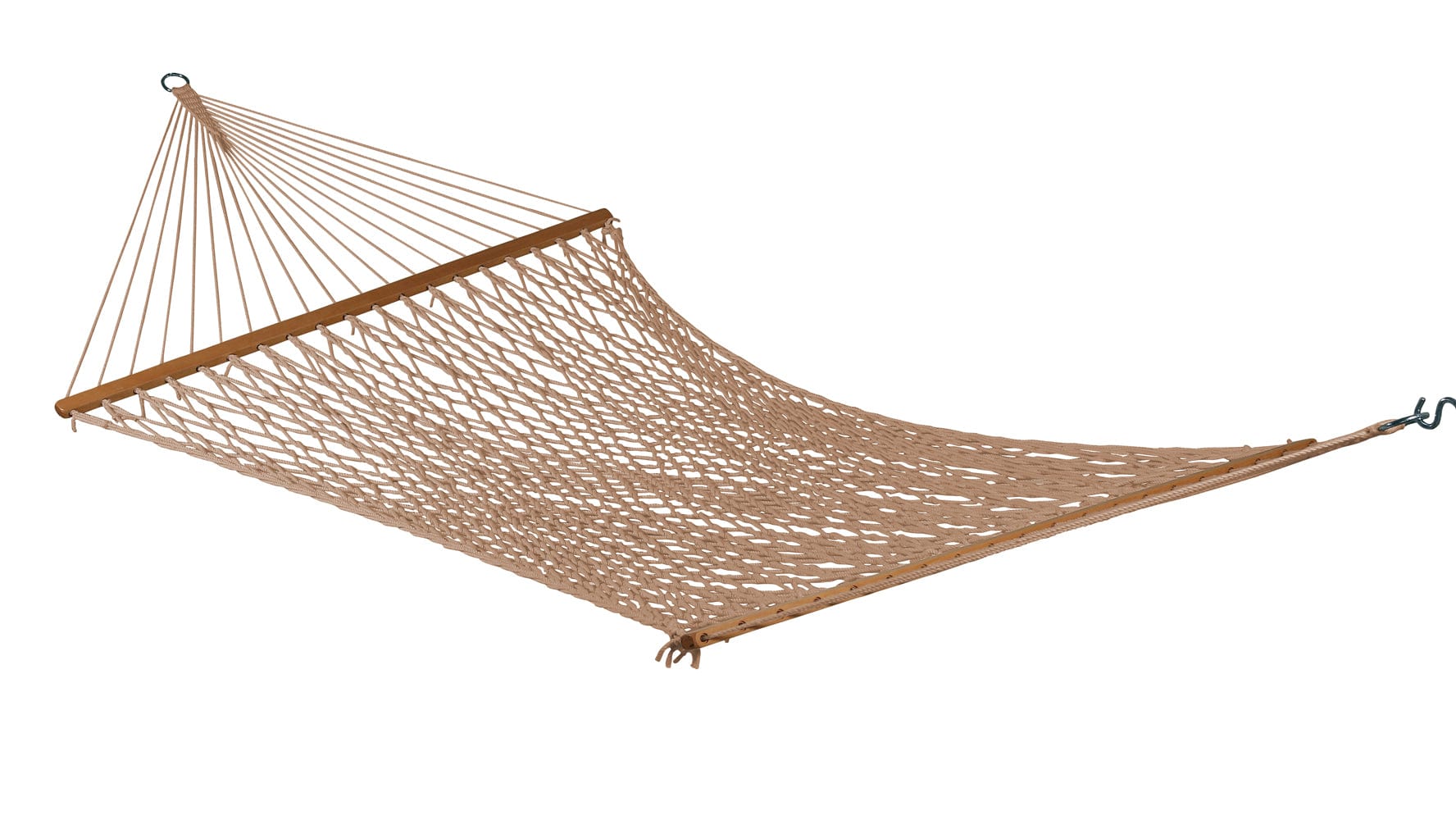 Double XL Outdoor UV Resistant Rope Hammock With Wooden Bars, Weight Capacity of 200 kg, 140W X 396L cm