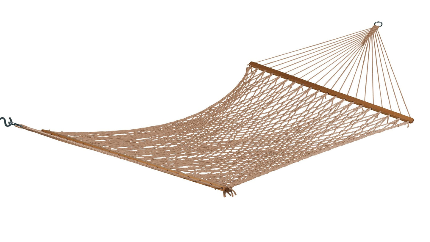 Double XL Outdoor UV Resistant Rope Hammock With Wooden Bars, Weight Capacity of 200 kg, 140W X 396L cm