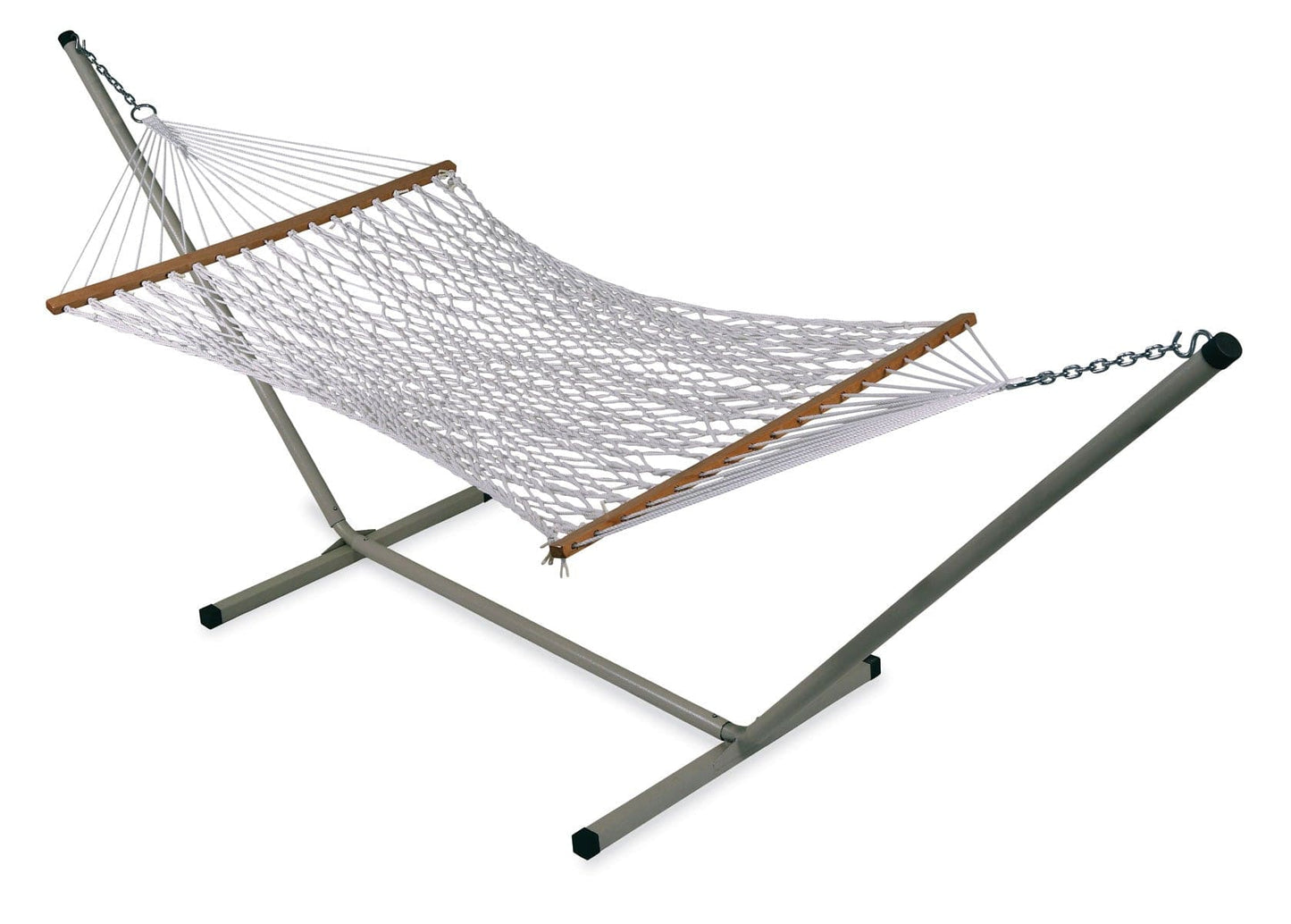 Outdoor UV Resistant White Rope Hammock With Grey Steel Hammock Stand, Weight Capacity of 125 kg