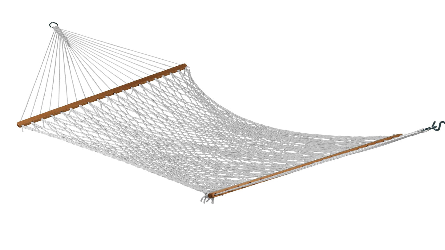 Double XL Outdoor Rope Hammock With Wooden Bars, Weight Capacity of 200 kg, 150W X 396L cm