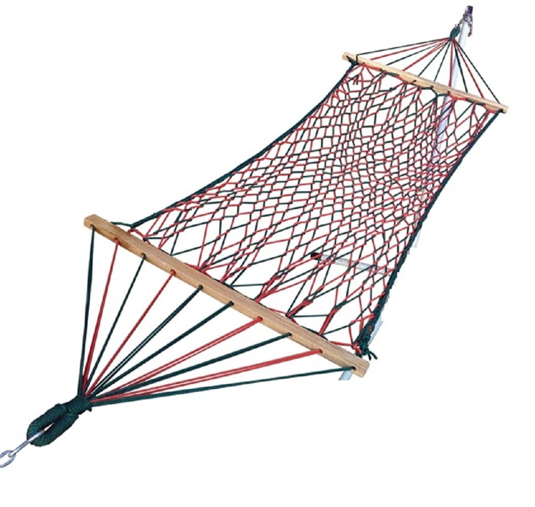 Rope Hammock With Wooden Bars, Weight Capacity of 113 kg- 90W X 194L cm