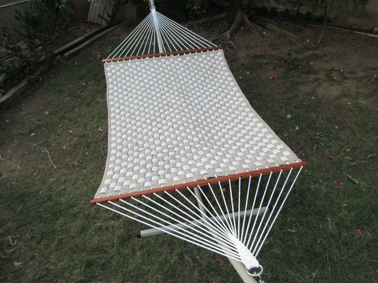 Hangit Outdoor Tan & Flax Checkered Quilted Hammock With Steel Hammock Stand Frame