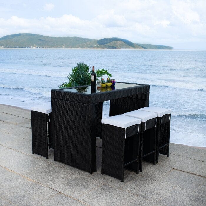 Dreamline Outdoor Garden Patio Bar Set - 6 Chairs And 1 Table Set (Black)