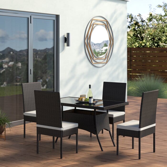 Dreamline Outdoor Garden Patio Dining Set 4 Chairs And 1 Table Set (Dark Brown)