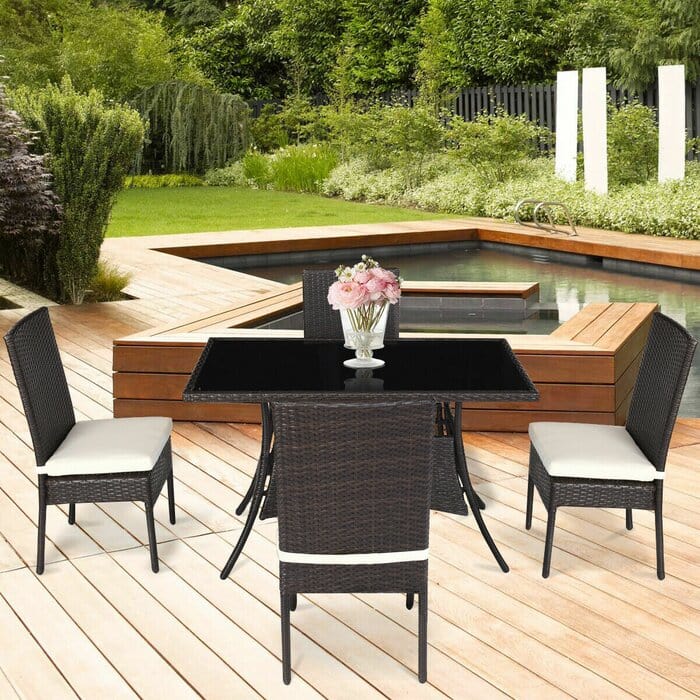 Dreamline Outdoor Garden Patio Dining Set 4 Chairs And 1 Table Set (Dark Brown)
