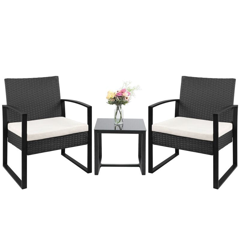 Dreamline Outdoor Garden/Balcony Patio Seating Set 1+2, 2 Chairs And 1 Small Table (Eco-Friendly, Black)