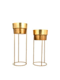 Green Girgit Golden Metal Planters With Stand (Set of 2)