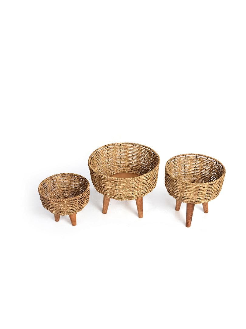 Green Girgit Jute Basket Planter (Set of 3)