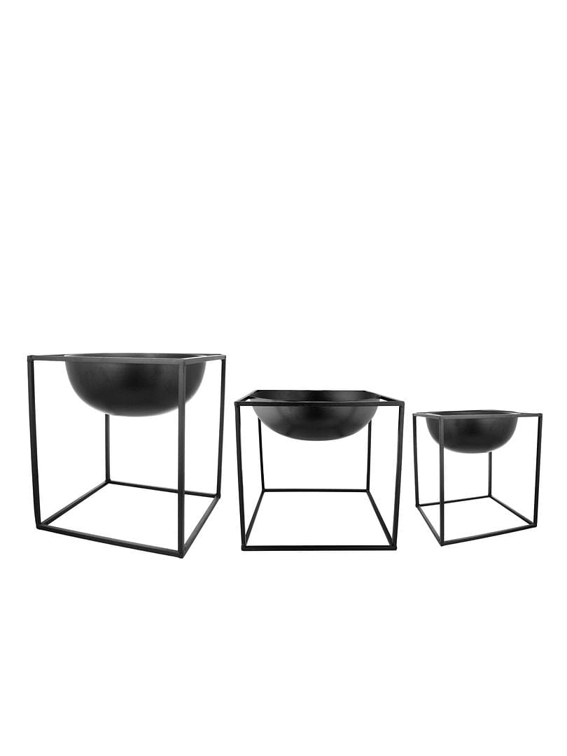 Green Girgit Dome Square Metal Pot With Metal Stand (Set of 3)