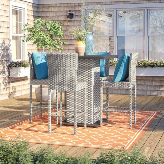 Dreamline Outdoor Garden Patio Bar Set - 4 Chairs And 1 Table Set(Silver)