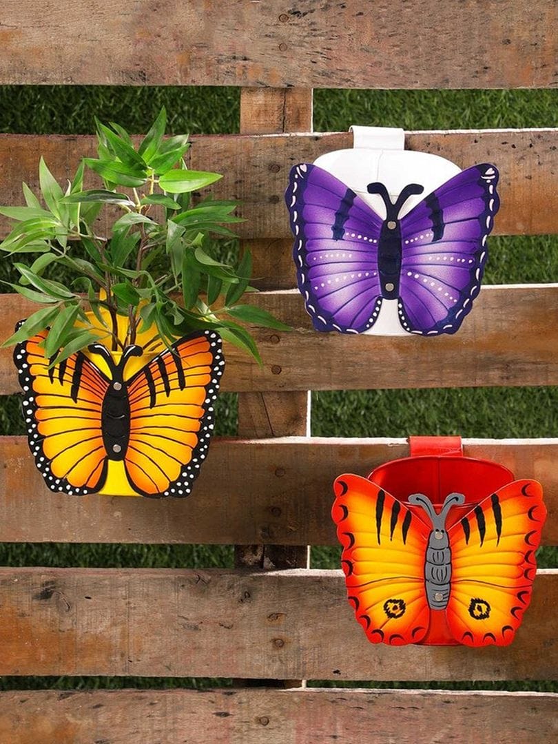 Green Girgit Butterfly Metal Railing Planter (Set of 3)