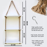 White Wood 3 Layer Wall Floating Wall Shelf With Rope