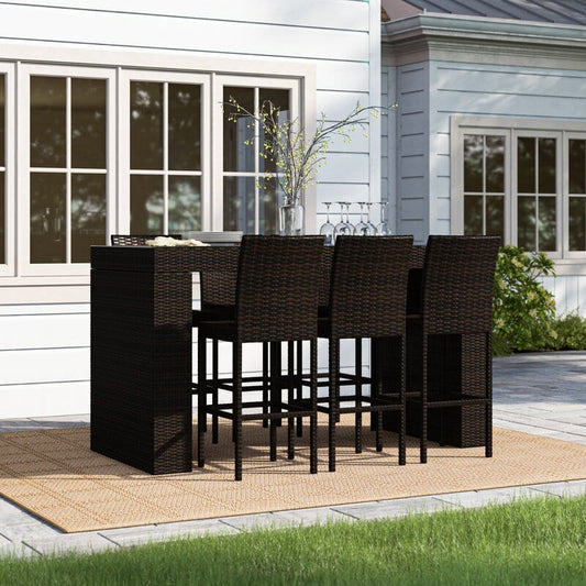 Dreamline Outdoor Bar Sets Garden Patio Bar Sets 1+6 6 Chairs And 1 Table Set Balcony Bar Table Set (Brown) Square