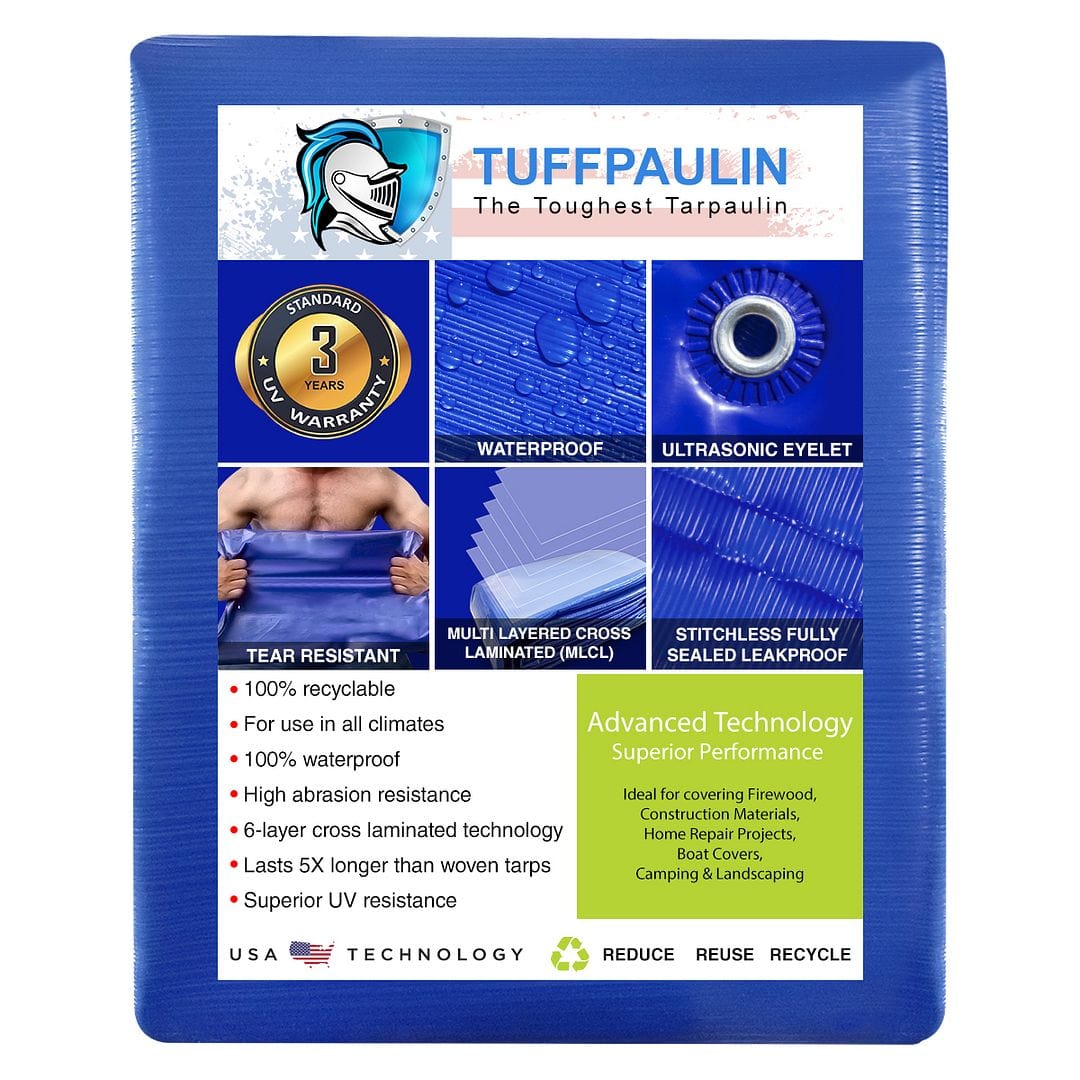 Tuffpaulin 120 GSM Heavy Duty Tarpaulin, 100% Waterproof (12FT X 6FT, Blue)