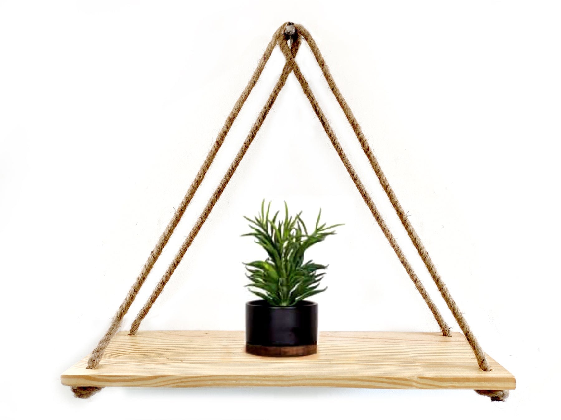 Tier 1 Real Pine Wood Floating Brown Wall Hanging Shelves With Rope