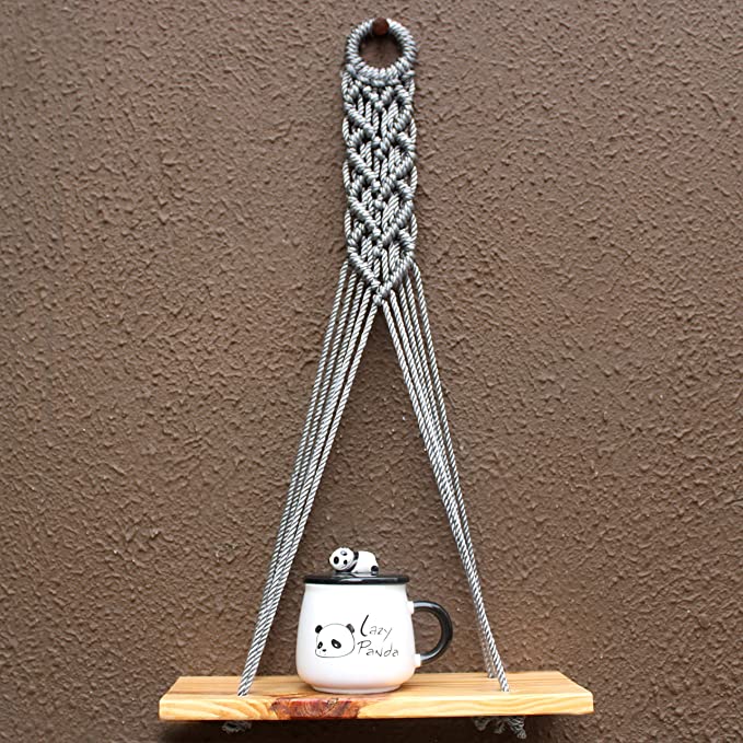 Pine Heart Grey Macrame Rope Wall Hanging Shelf