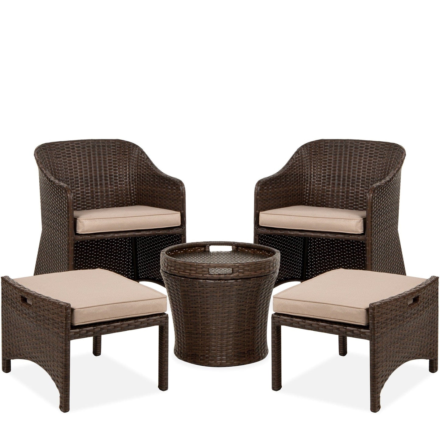 Dreamline Outdoor Garden/Balcony Patio Seating Set 1+2, 2 Chairs 2 Ottoman And Table (Dark Brown)