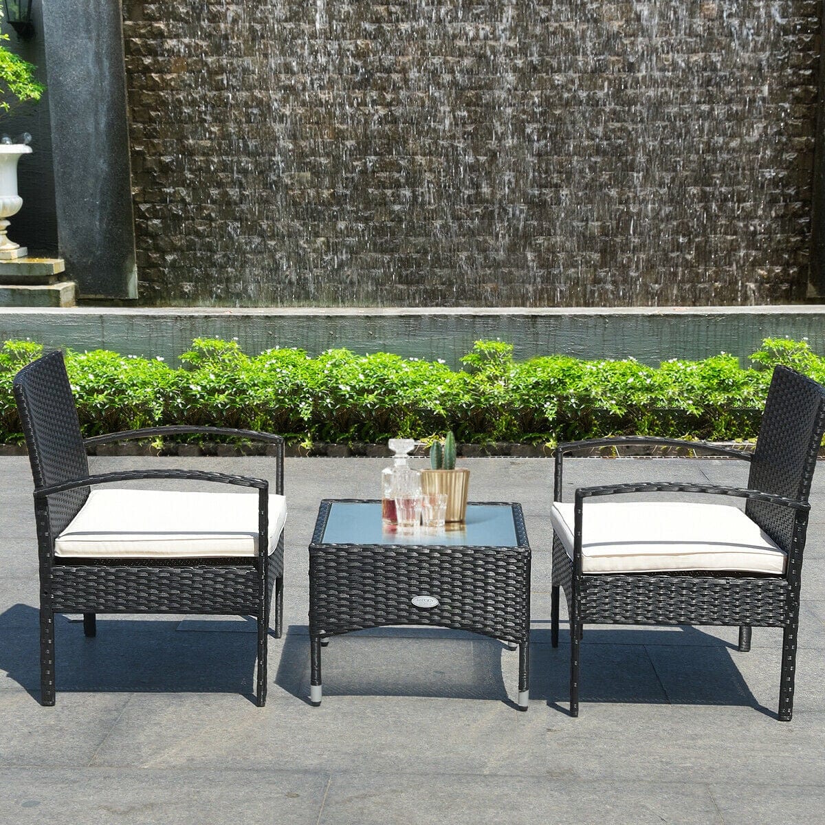 Dreamline Outdoor Garden/Balcony Patio Seating Set 1+2, 2 Square Shaped Chairs And Table Set (Black)