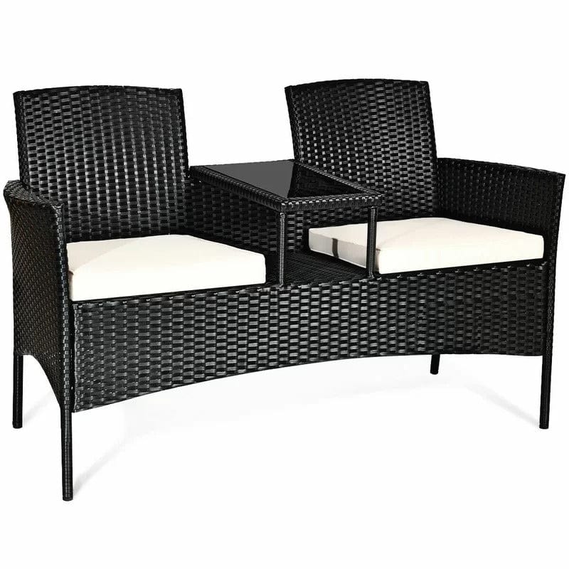 Dreamline Outdoor Furniture Garden Patio Seating Set of 2 Attached Chairs And Table Set (Black)