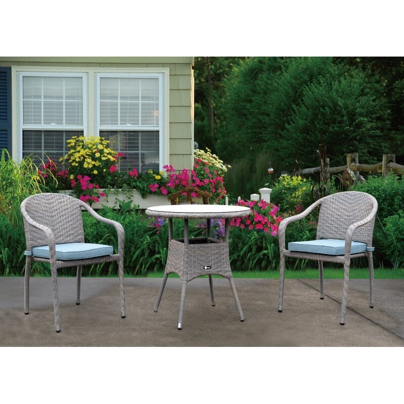 Dreamline Outdoor Garden/Balcony Patio Seating Set 1+2, 2 Chairs And 1 Table (Eco-Friendly, Grey)