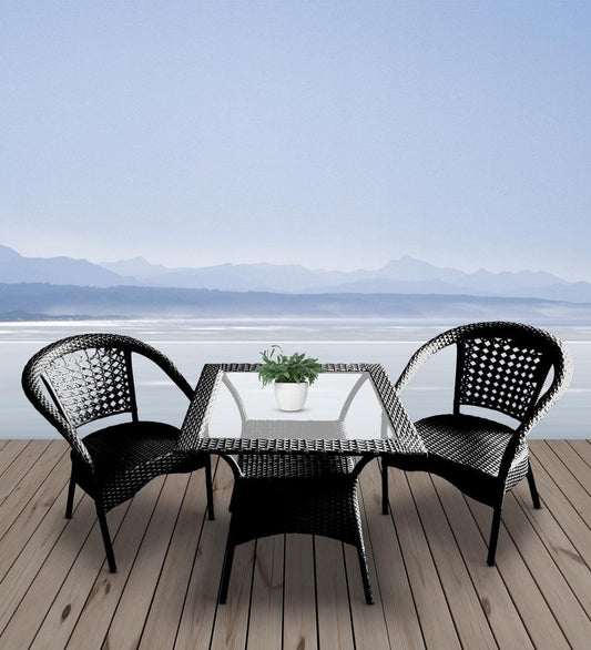Dreamline Outdoor Coffee Table Set - 2 Chairs And Table Set (Black)
