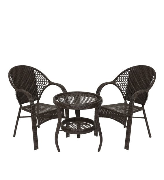 Dreamline Outdoor Garden/Balcony Patio Seating Set 1+2, 2 Chairs with Armrest And 1 Small Round Table (Easy To Handle, Brown)