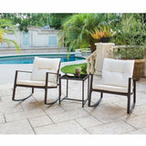 Dreamline Outdoor Garden/Balcony Patio Seating Set 1+2, 2 Rocking Style Chairs And Table Set (White)