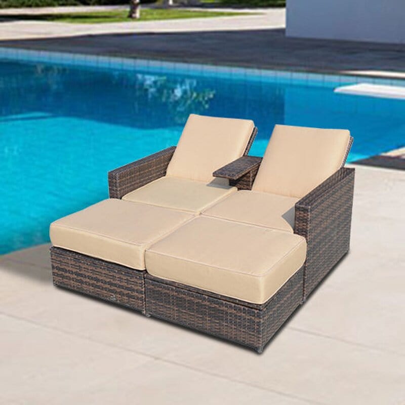 Dreamline Poolside Square Sunbed With Cushion (Brown)