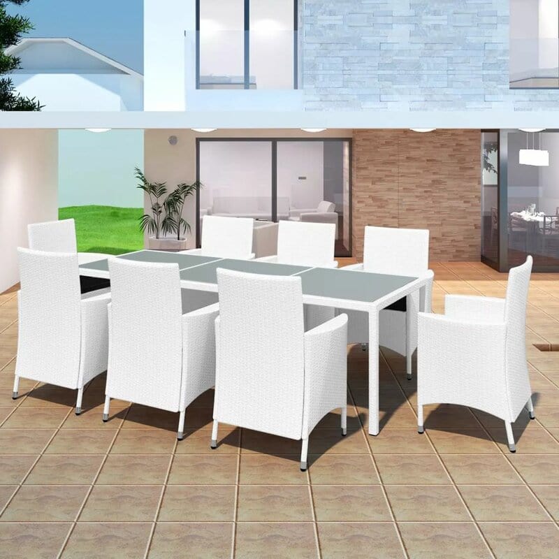 Dreamline Outdoor Garden Patio Dining Set 1+8, 8 Chairs And 1 Table Set (White)