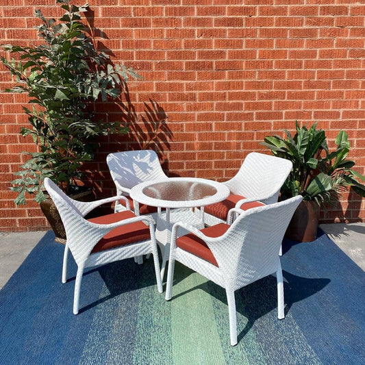 Dreamline Outdoor Garden/Balcony Patio Seating Set 1+4, 4 Chairs And 1 Table (Easy To Handle, White)