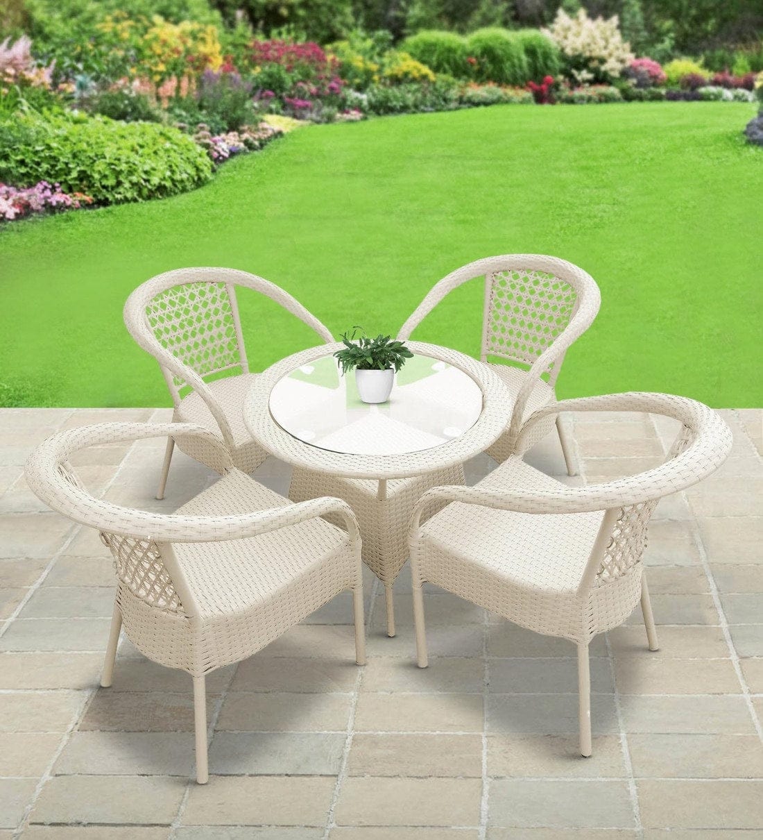 Dreamline Outdoor Furniture Garden Patio Seating Set Chairs And Table Set (White)