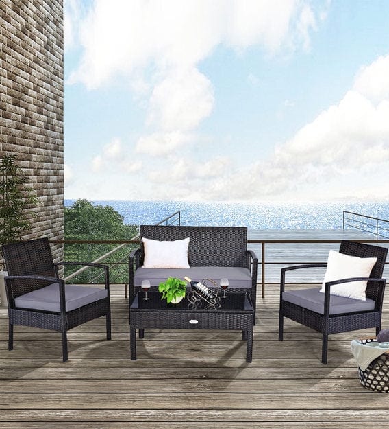 Dreamline Outdoor Garden Balcony Sofa Set (2 Seater, 2 Single Seater And 1 Center Table Set, Black)