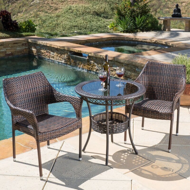 Dreamline Outdoor Garden/Balcony Patio Seating Set 1+2, 2 Chairs And Table (With Basket Underneath)
