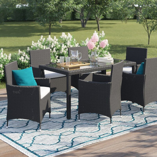 Dreamline Outdoor Garden Patio Dining Set 1+6, 6 Chairs And 1 Table Set (Black)