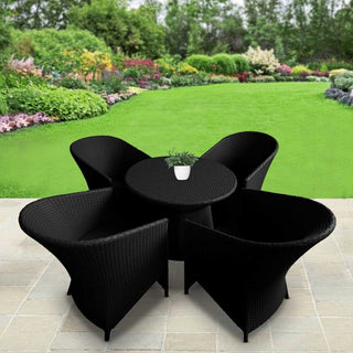Garden Patio Coffee Table Set (1+4), 4 Chairs And Round Table (Black)