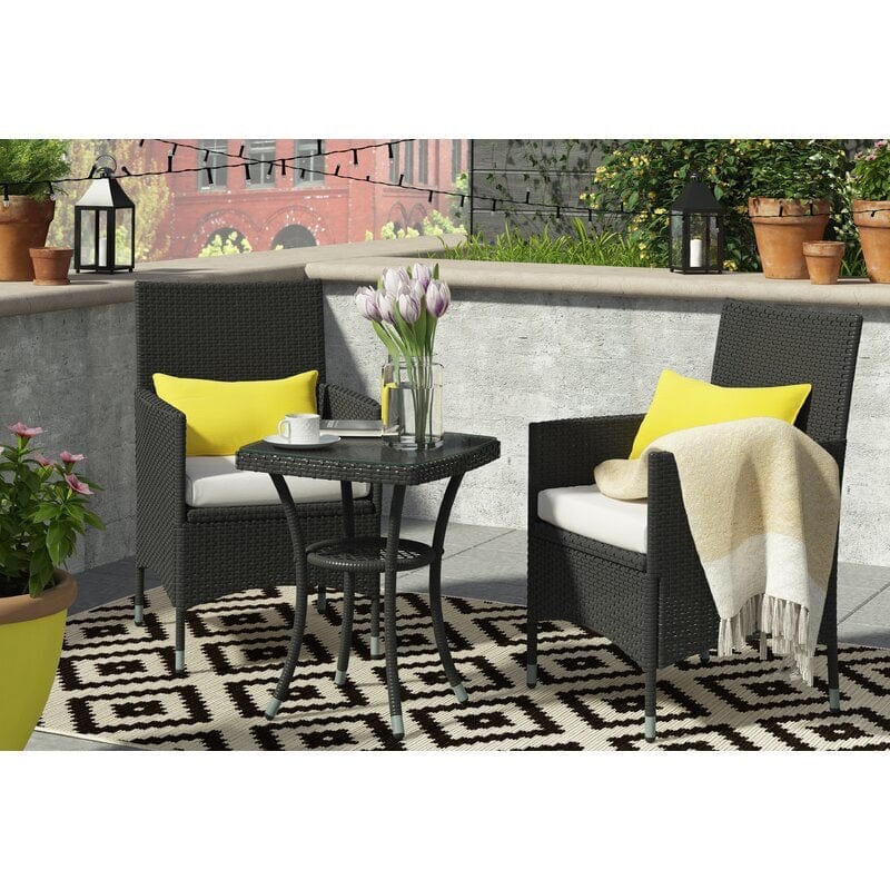 Dreamline Outdoor Garden/Balcony Patio Seating Set 1+2, 2 Chairs And 1 Table With Space Underneath (Easy To Handle, Black)