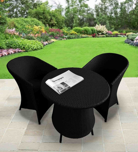 Dreamline Outdoor Garden/Balcony Patio Seating Set 1+2, 2 Chairs And 1 Round Shaped Table (Easy To Handle, Black)