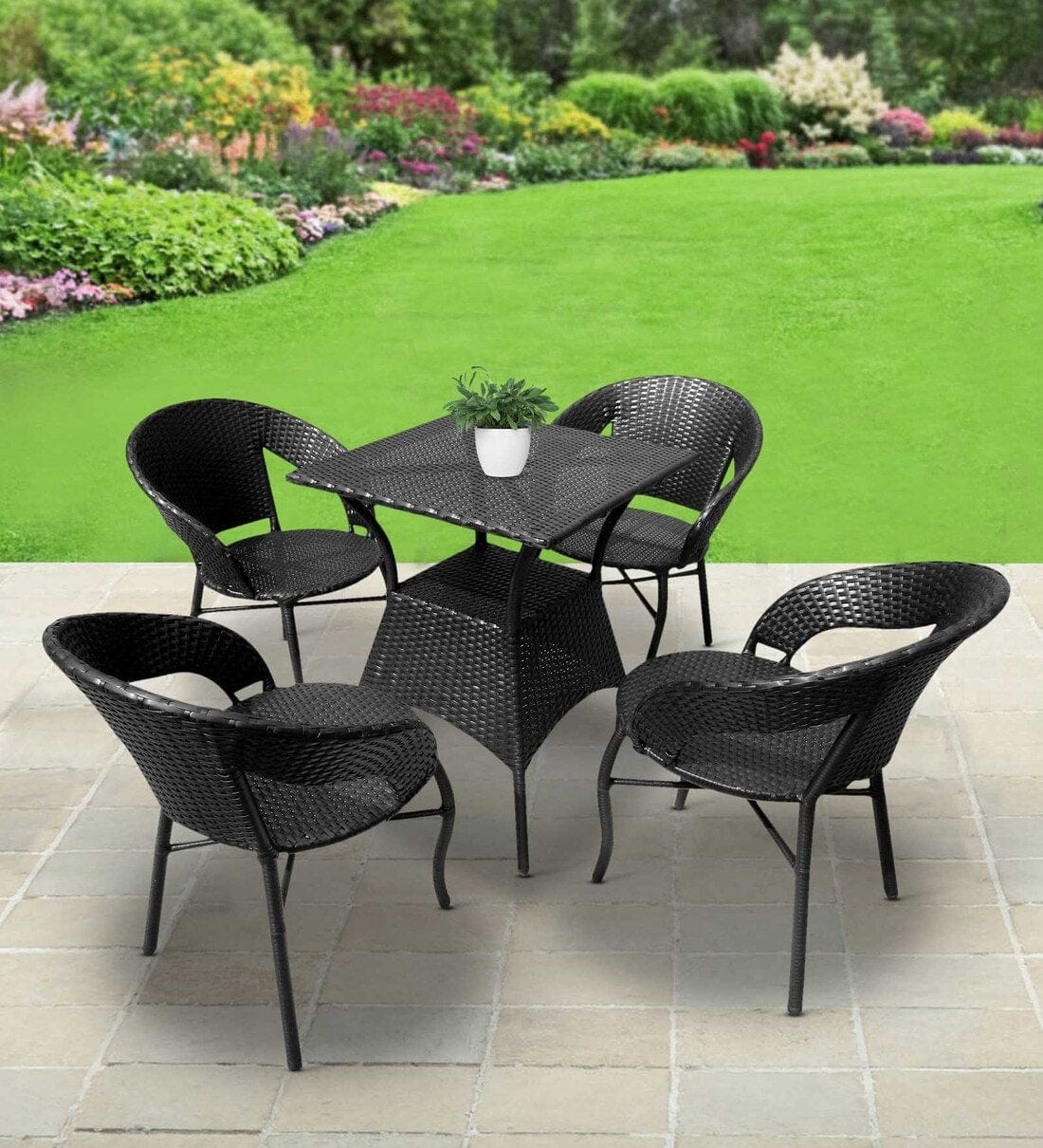 Dreamline Outdoor Furniture Garden Patio Balcony Furniture - 4 Chairs And Table Set (Black)