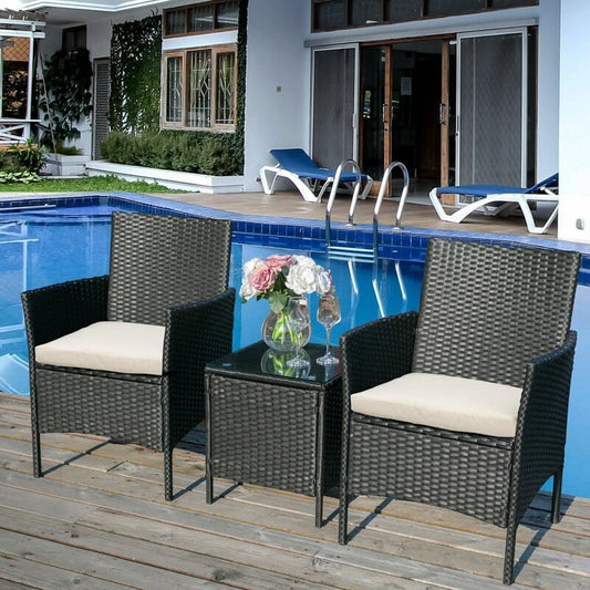 Dreamline Outdoor Garden/Balcony Patio Seating Set 1+2, 2 Chairs And 1 Table (Easy To Handle, Black)