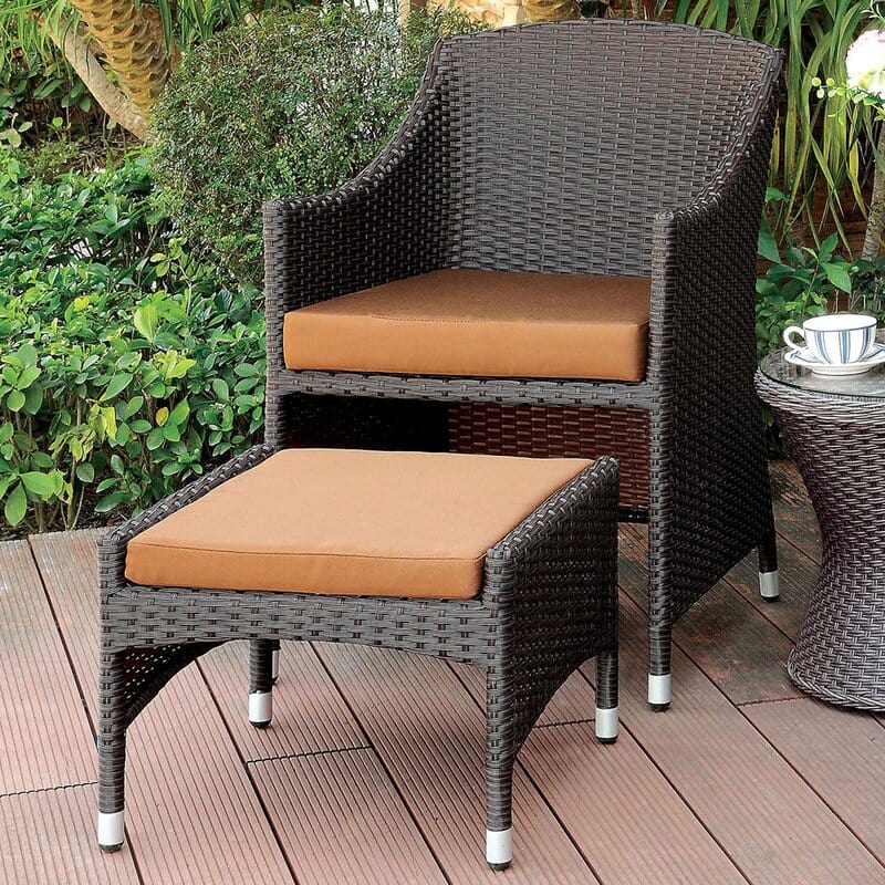 Dreamline Outdoor Garden/Balcony Patio Seating Set 1+2, 2 Chairs 2 Ottoman And Table (Brown)