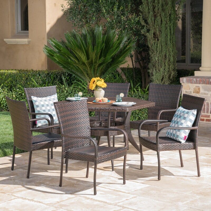Dreamline Outdoor Garden Patio Dining Set 1+6 (6 Chairs And 1 Table Set Outdoor Furniture, Brown)