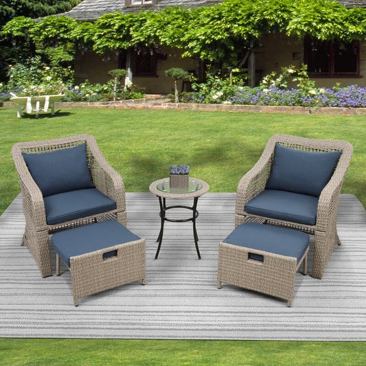 Dreamline Outdoor Garden/Balcony Patio Seating Set 1+2, 2 Chairs 2 Ottoman And Table
