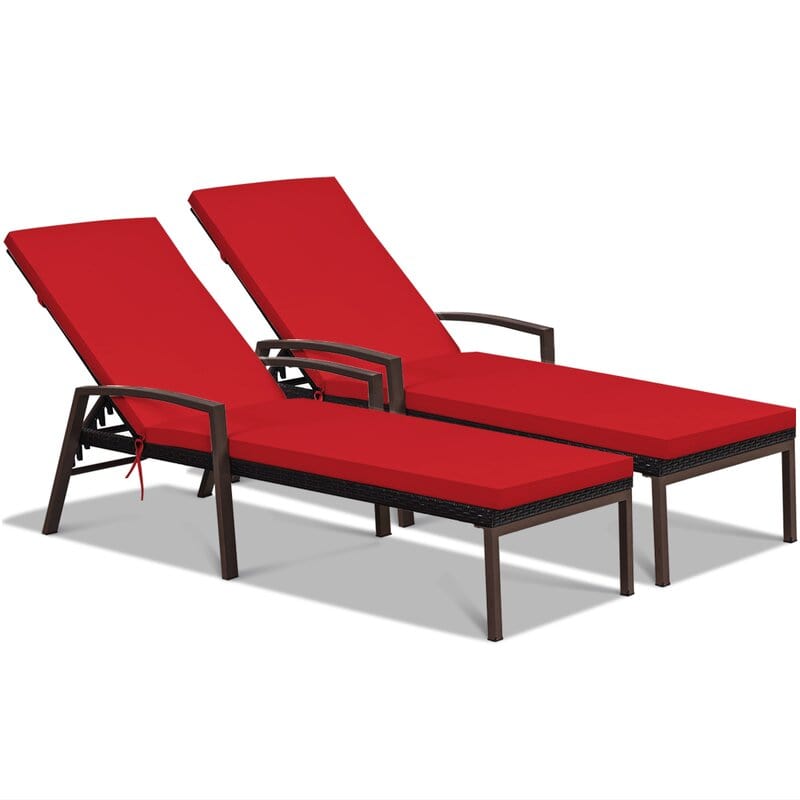Dreamline Outdoor Furniture Poolside Lounger With Cushion (Red, Set of 2)