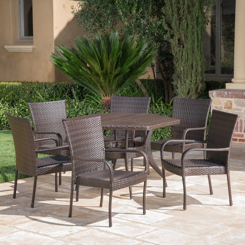 Dreamline Outdoor Garden Patio Dining Set 1+6 (6 Chairs And 1 Table Set Outdoor Furniture, Brown)