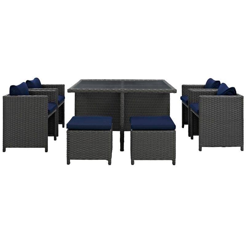 Dreamline Outdoor Garden Patio Dining Set - 4 Chairs, 4 Ottoman And 1 Table Set