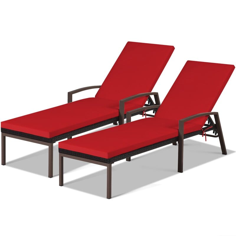 Dreamline Outdoor Furniture Poolside Lounger With Cushion (Red, Set of 2)