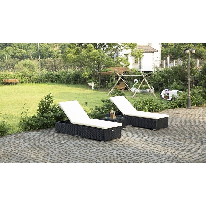 Dreamline Outdoor Furniture Poolside Lounger With Cushion And Side Table (Set of 2)
