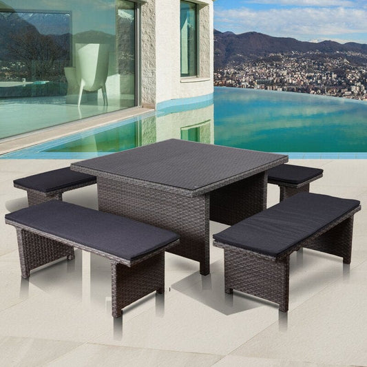 Dreamline Outdoor Garden Patio Dining Set 4 Chairs And 1 Table Set (Grey)